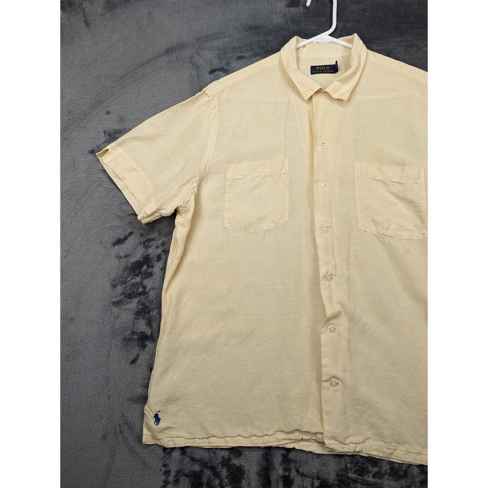 Polo Ralph Lauren Shirt Mens XL Silk Linen Blend Short Sleeve Button Up Yellow - Picture 3 of 16